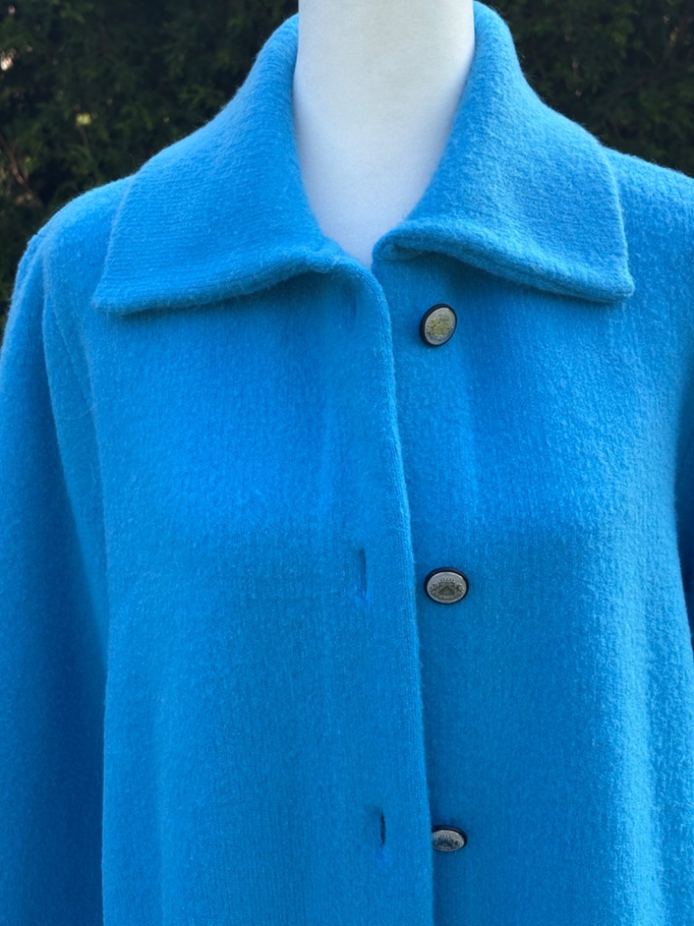 Talbots Vibrant Cyan Blue Button-Up Long Sweater Coat Jacket, Medium - Picture 5 of 11